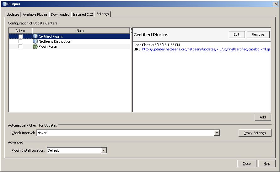Netbeans Update Settings
