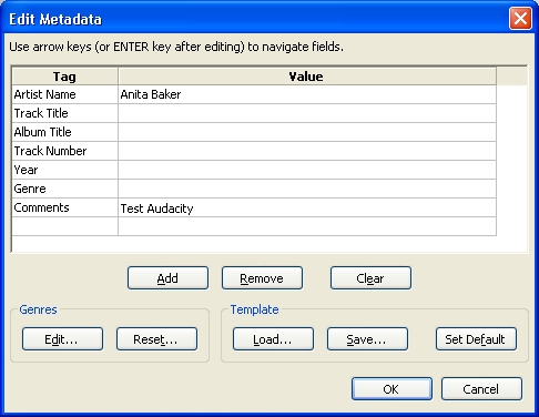 Audacity Track Metadata