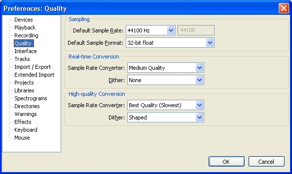 Audacity Preferences